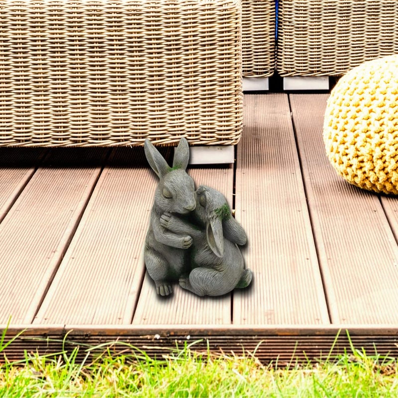 Comfy Hour Farmhouse Collection Resin 6" Embracing Rabbits Statue Garden Decoration - Image 3